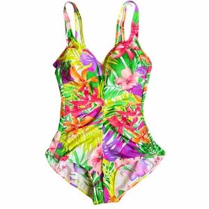 Maxine of Hollywood Tropical Floral One-Piece Swimsuit - Multicolor Size 12